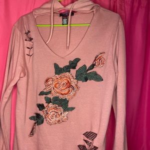 Floral long sleeved hooded shirt